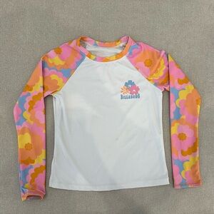 Billabong Girls White Rash Guard Swim Shirt with Floral Sleeves